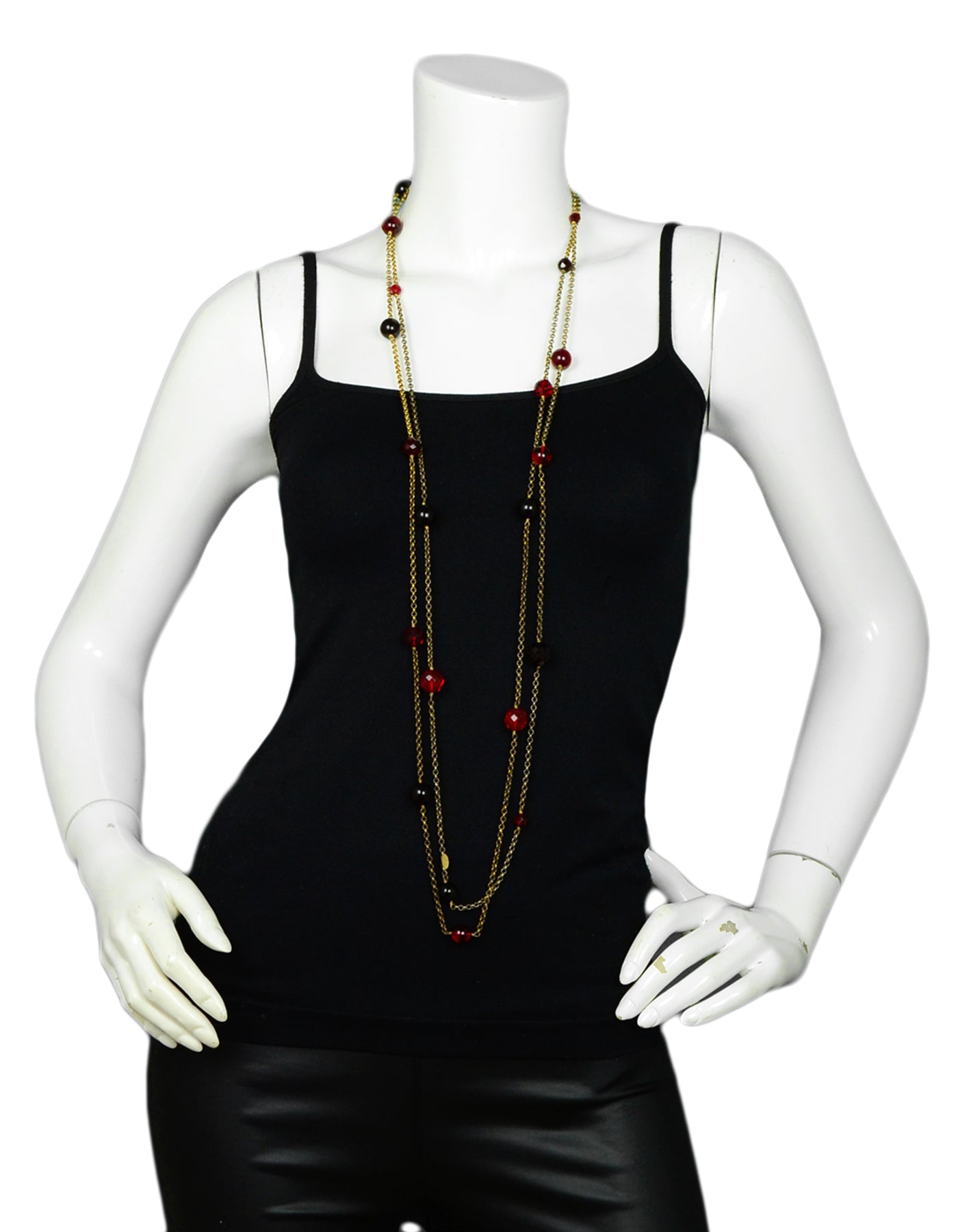 Chanel Vintage Red Gripoix & Crystal Goldtone 92" Necklace