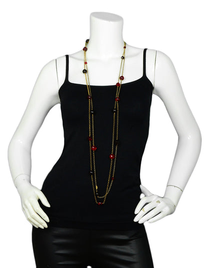Chanel Vintage Red Gripoix & Crystal Goldtone 92" Necklace