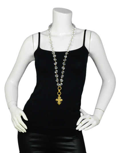 Chanel Vintage Clear Bead Necklace w/ Goldtone CC Pendant