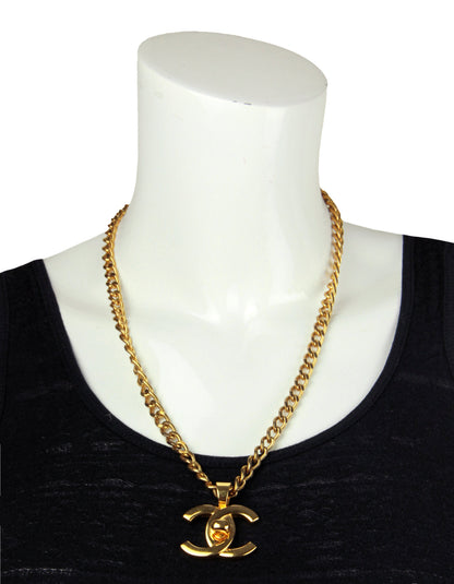 Chanel '90s Vintage Goldtone CC Twistlock 22" Necklace