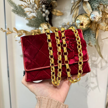 Chanel vintage velvet camellia  mini flap bag