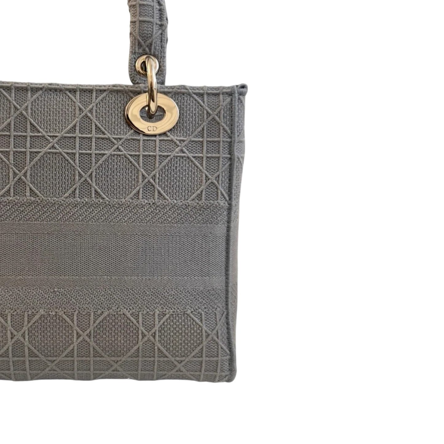 Lady D-Lite Medium Canvas Embroidered Cannage Grey GHW