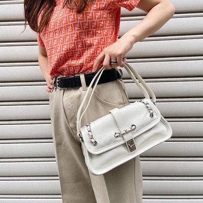 Chanel Around 2003 Made Chain Design Flap 2.55 Button Shoulder Bag White