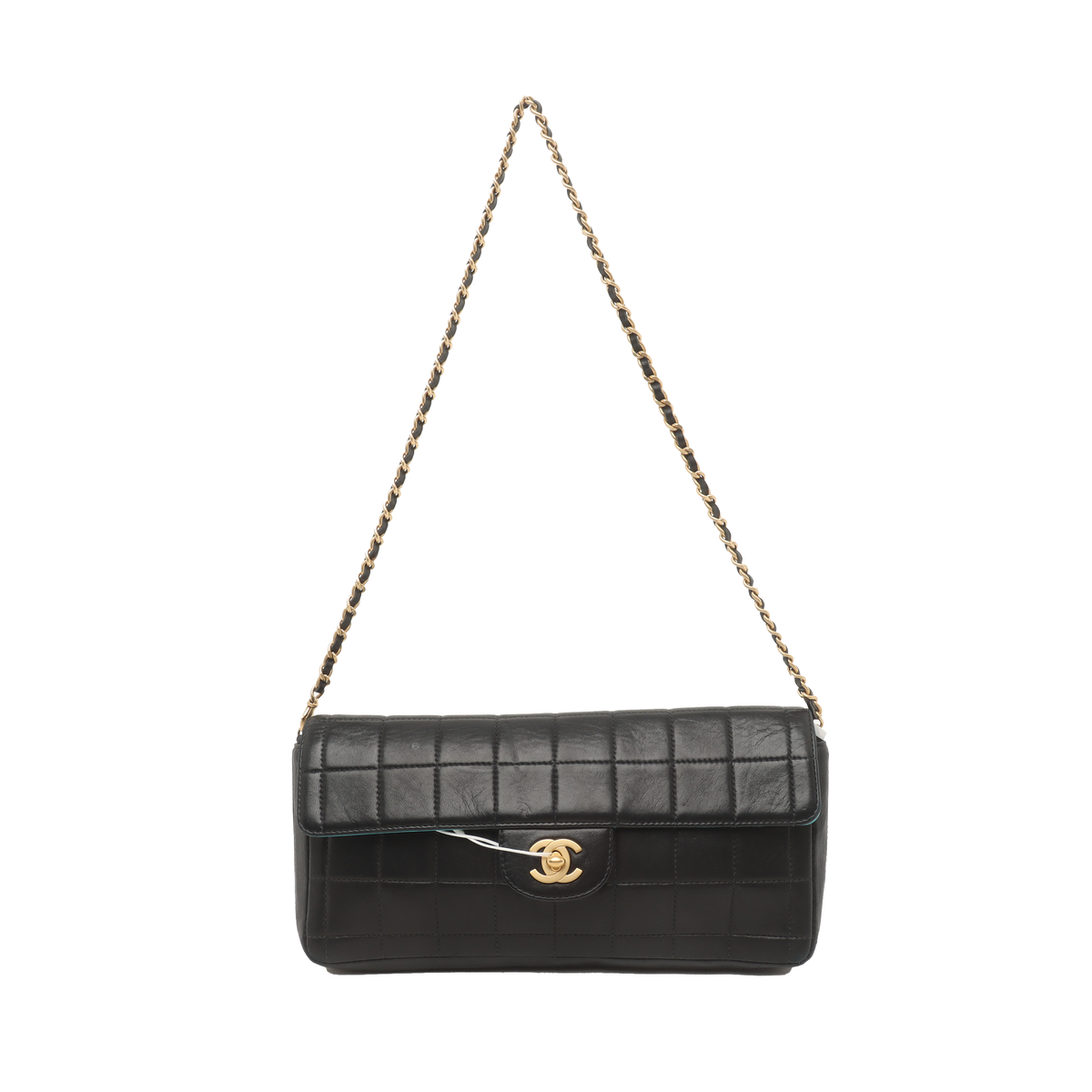 Chanel East West Chocolate Bar Black Leather Blue Interior