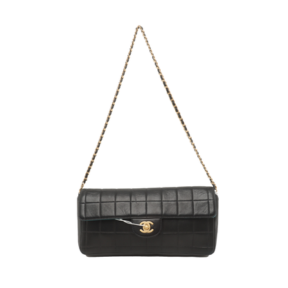 Chanel East West Chocolate Bar Black Leather Blue Interior