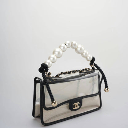 Chanel Sand By The Sea timeless Flap Bag With Pearl Strap in medium size