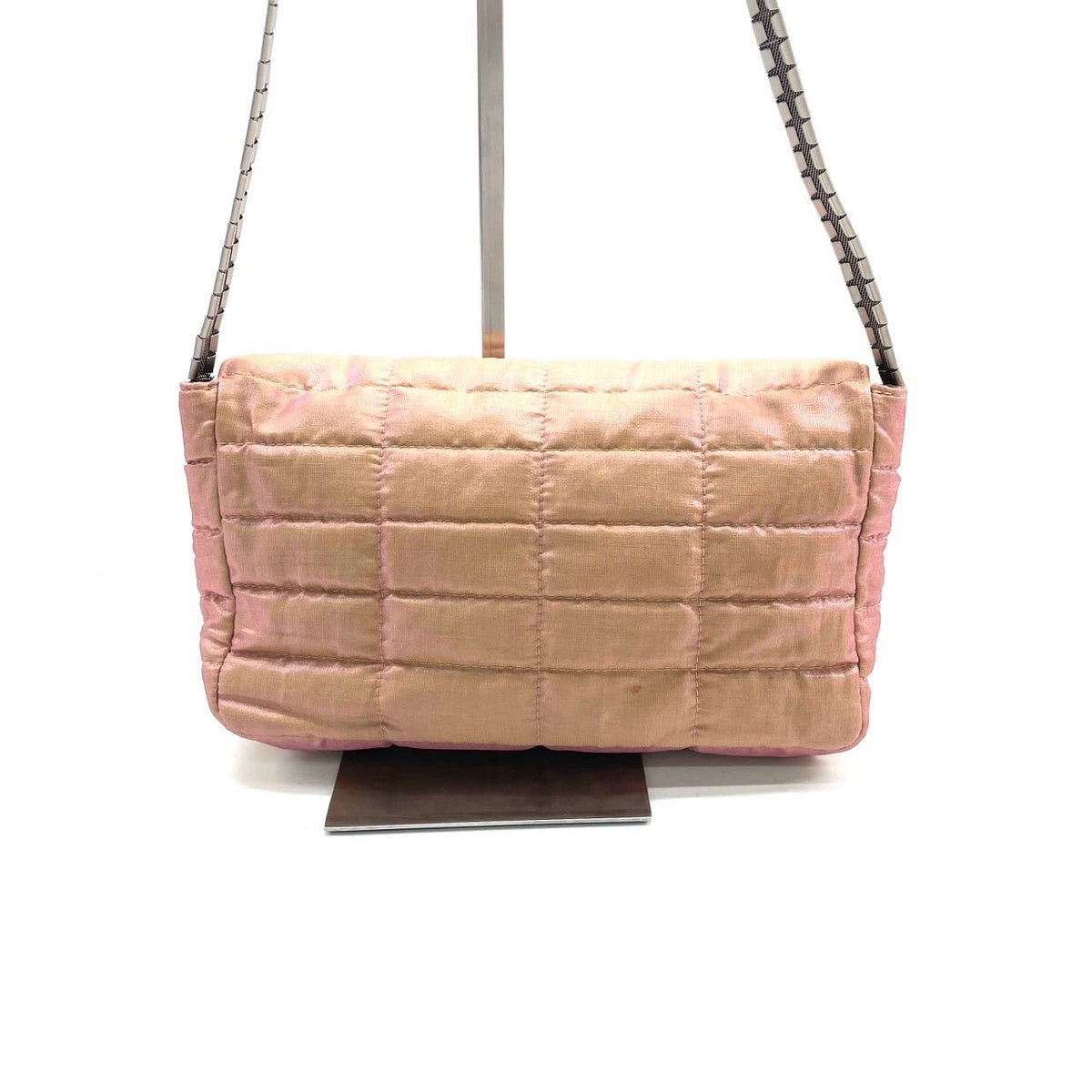 Chanel 2.55 Flap Bag Vintage Cloth Chocolate Bar 1997 Small Iridescent Pink
