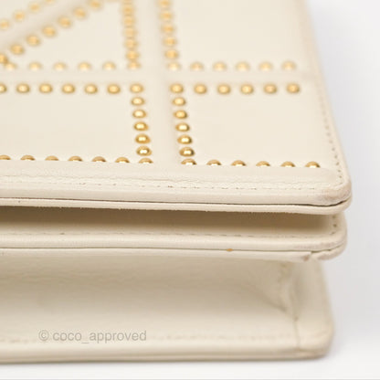 Christian Dior Diorama Wallet on Chain in White Calfskin Studded Gold