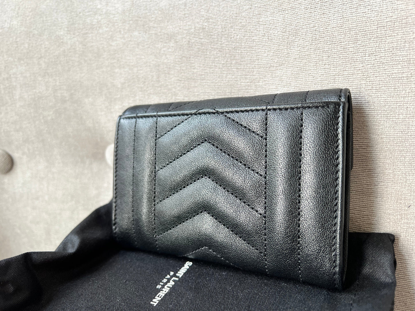 Yves Saint Laurent Black Small Envelope Wallet in Lambskin