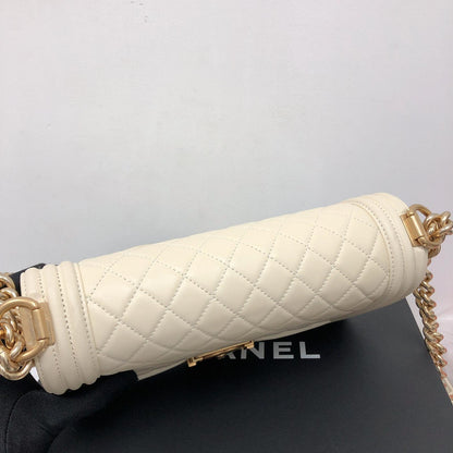 Old Medium Le Boy in Quilted Cream Calfskin with GHW