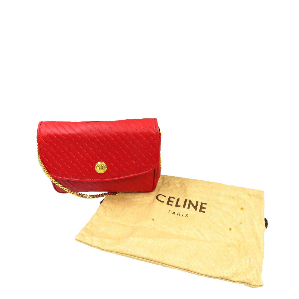 CELINE Shoulder Bag leather Red vintage Women Used