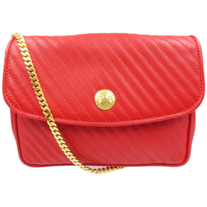 CELINE Shoulder Bag leather Red vintage Women Used