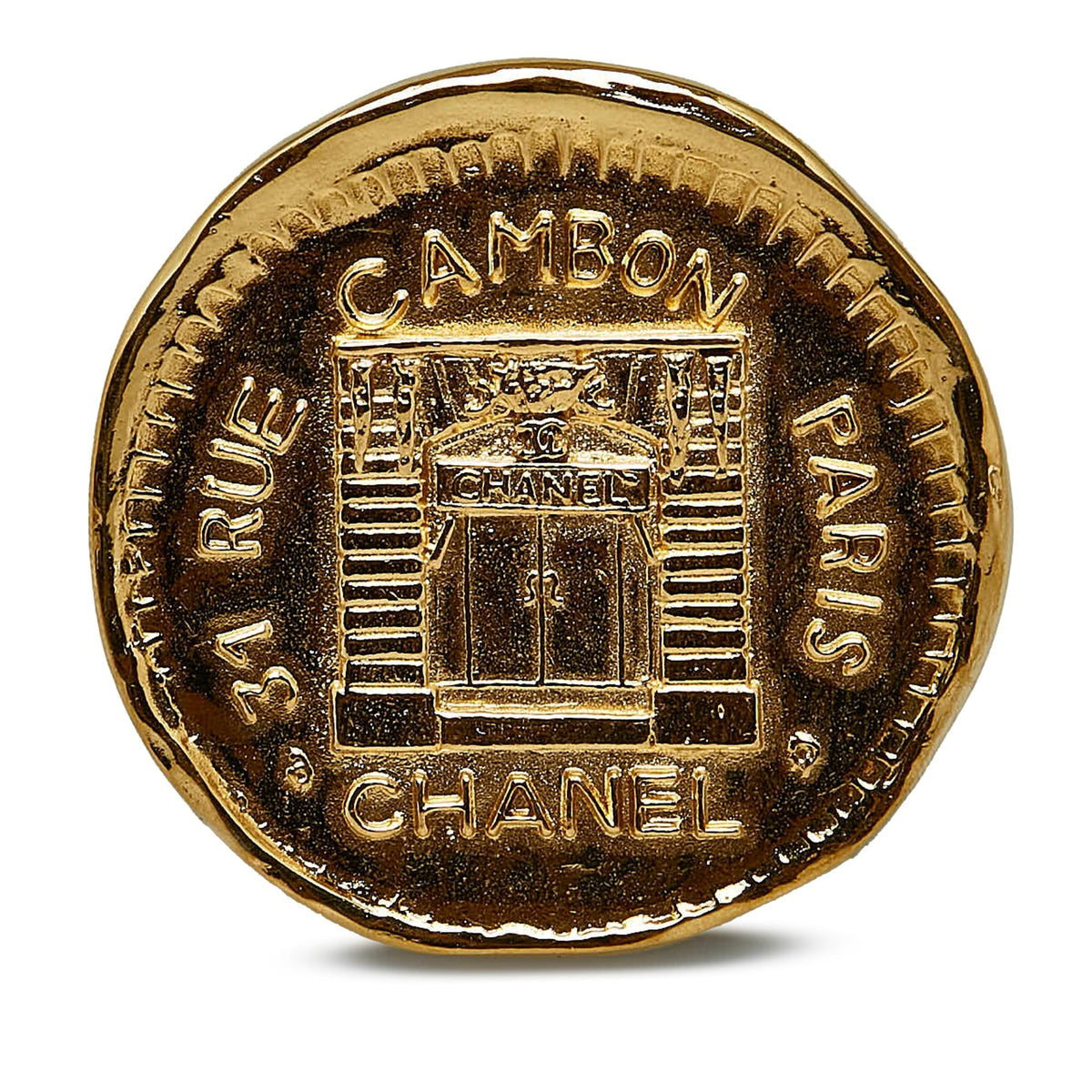 CHANEL 31 Rue Cambon Hammered Medallion Brooch Costume Brooch