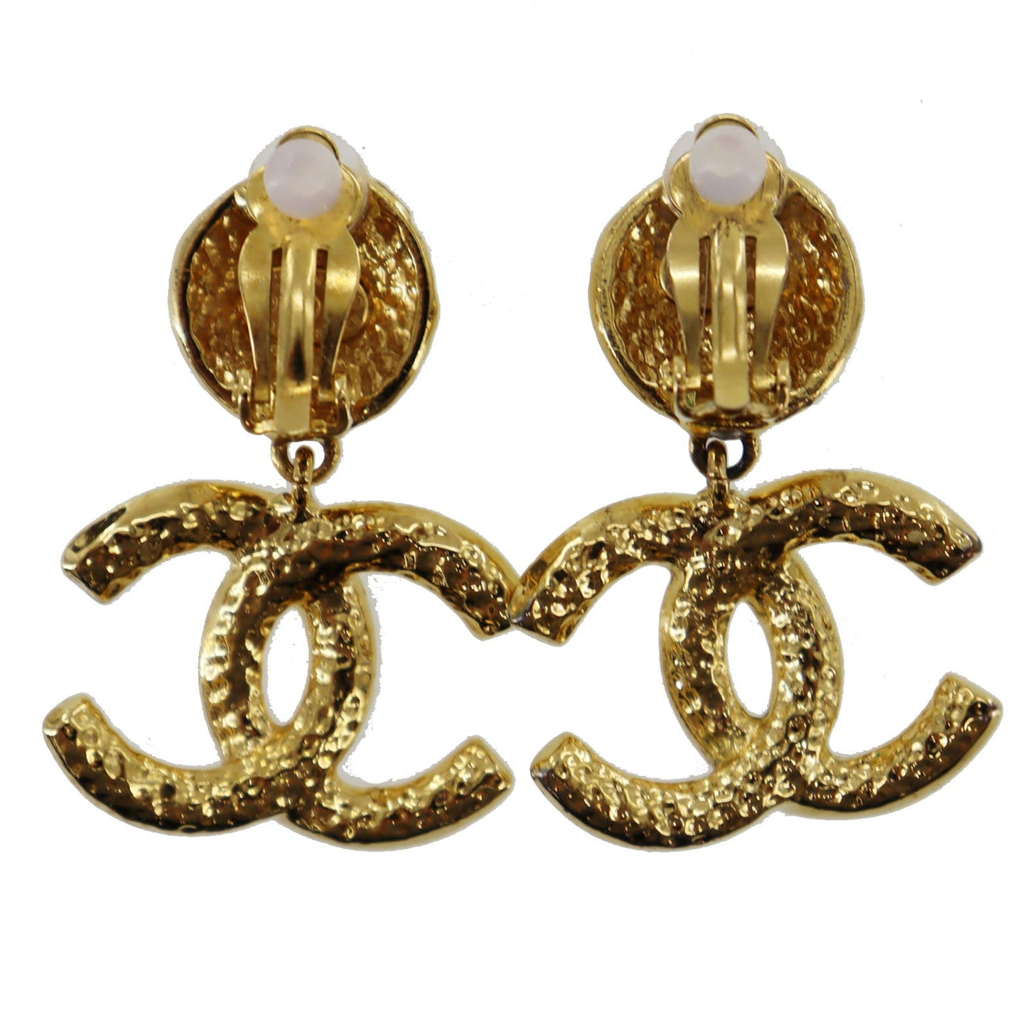 CHANEL CC Logos Circle Earrings Gold Clip-On 95A #AG999