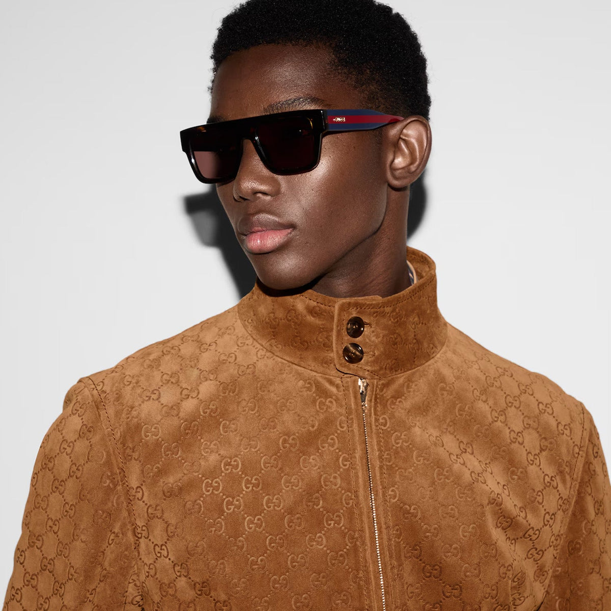 Gucci Embossed Gg Suede Bomber Jacket