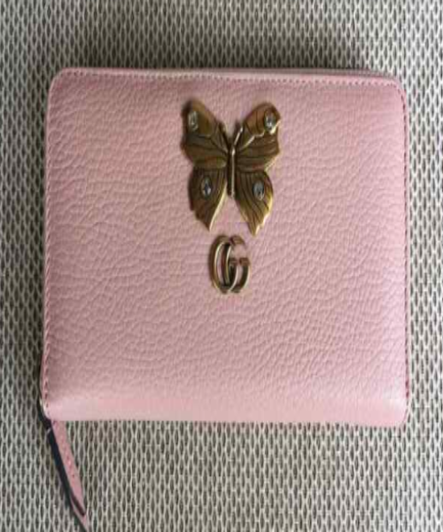 Gucci GG Leather Continental Wallet With Butterfly Light Pink