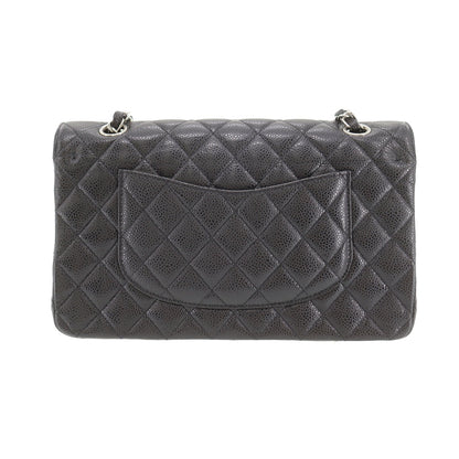 CHANEL Matelasse Double Flap  Shoulder Bag Black Caviar Skin Leather #CY111