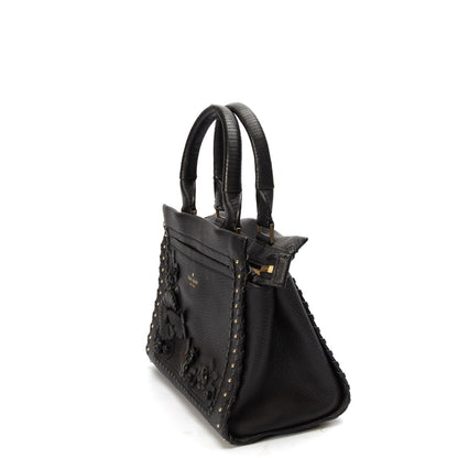 Kate Spade Black Larissa Floral Whipstitch Satchel