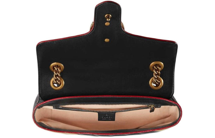 (WMNS) GUCCI Marmont Series Chain Single Shoulder Bag Beige Black 443497-0OLOX-9689