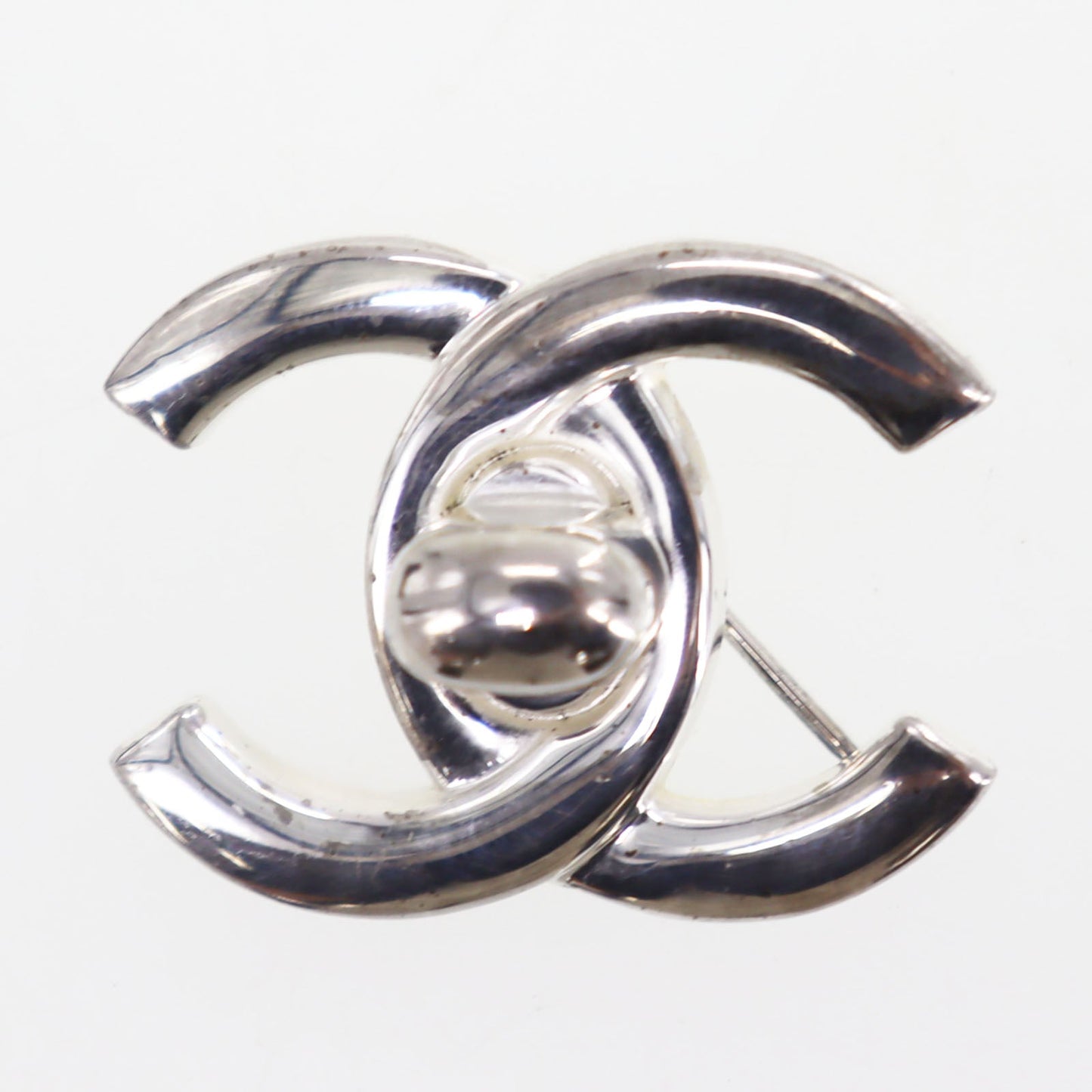 CHANEL CC Logos Turn Lock  Pin Brooch Silver Plated 96A Vintage #CE126 S