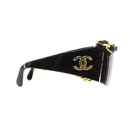 CHANEL Chain  Sunglasses Black Shield Eye Wear Italy #CU905