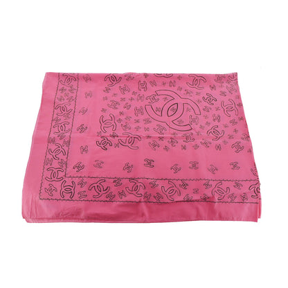 CHANEL CC Logos Pink  Large Scarf Cotton #AH585 S