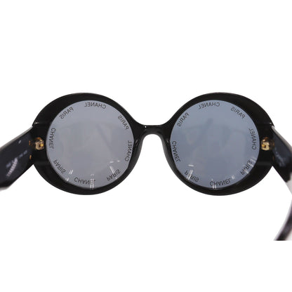 CHANEL CC Logos Sunglasses Black Round Eye Wear #CP867