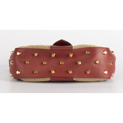Fendi Beige/Red Zucca Canvas and Leather Baguette Shoulder Bag