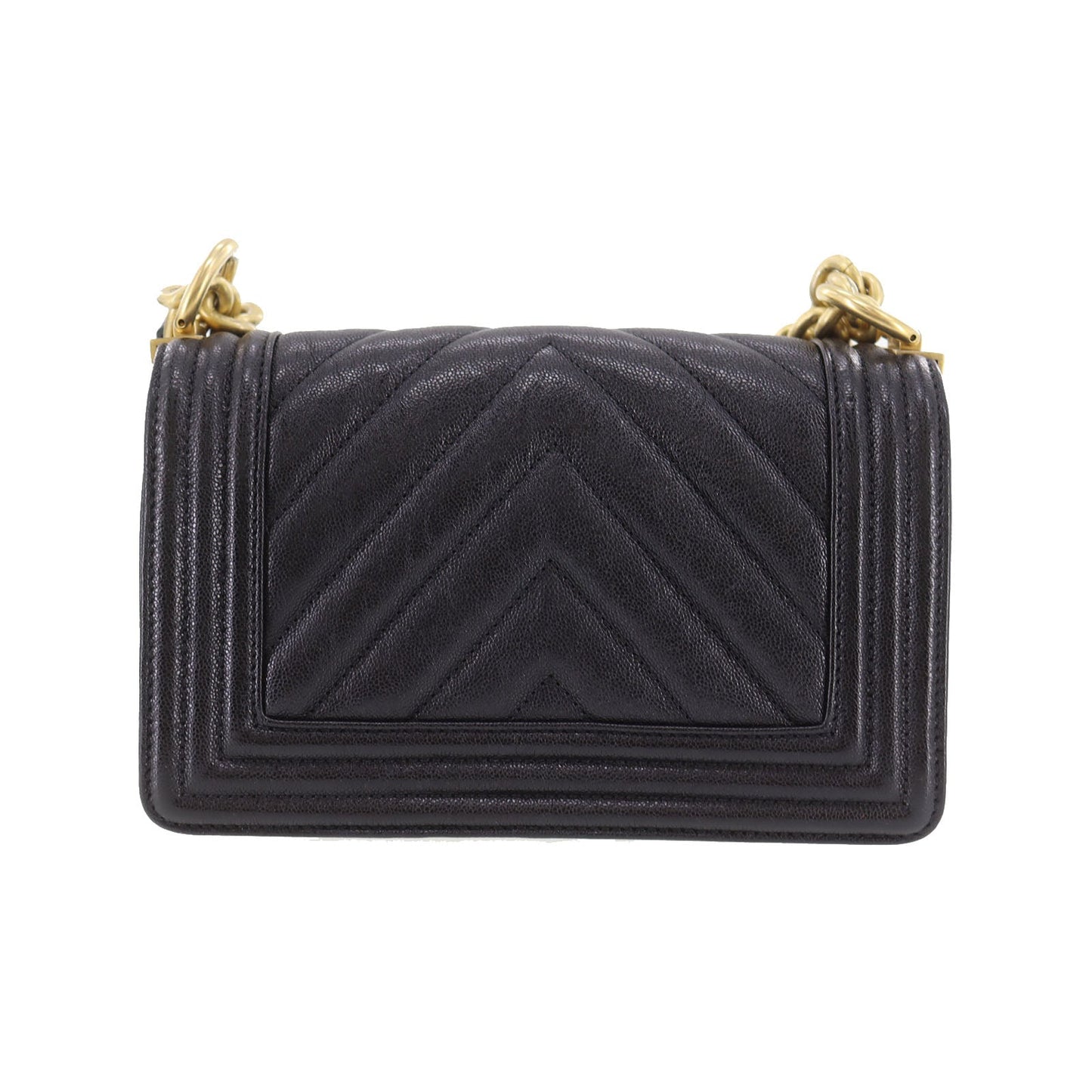 CHANEL  BOY CHANEL V stitch Shoulder Bag Black Caviar Skin Leather #DA393