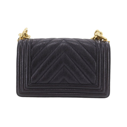 CHANEL  BOY CHANEL V stitch Shoulder Bag Black Caviar Skin Leather #DA393