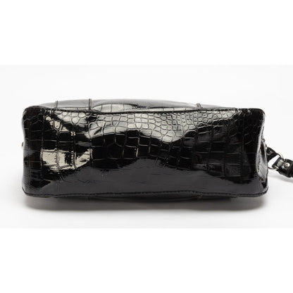 Guess Black Faux Crocodile Top Handle Bag