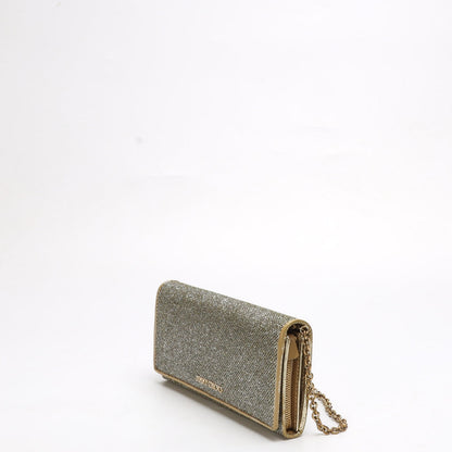 Jimmy Choo Silver Glitter Flap Wallet on Chain