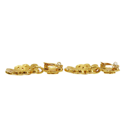 CHANEL CC Logo Earrings Gold Clip-On 97 P #CJ420