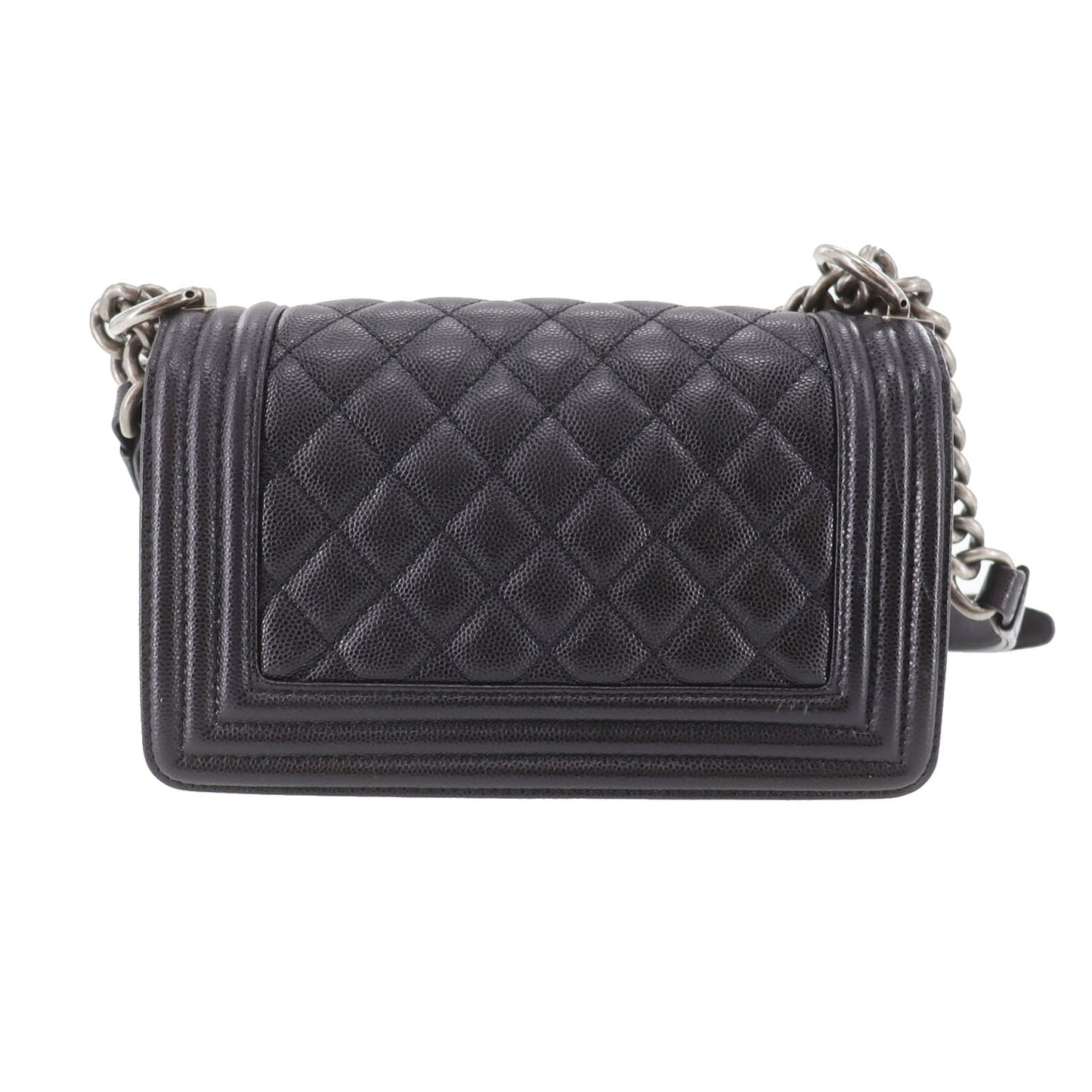 CHANEL  BOY CHANEL Shoulder Bag Black Caviar Skin Leather Vintage #DA571