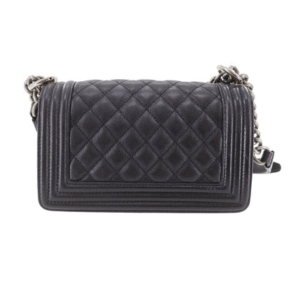 CHANEL  BOY CHANEL Shoulder Bag Black Caviar Skin Leather Vintage #DA571