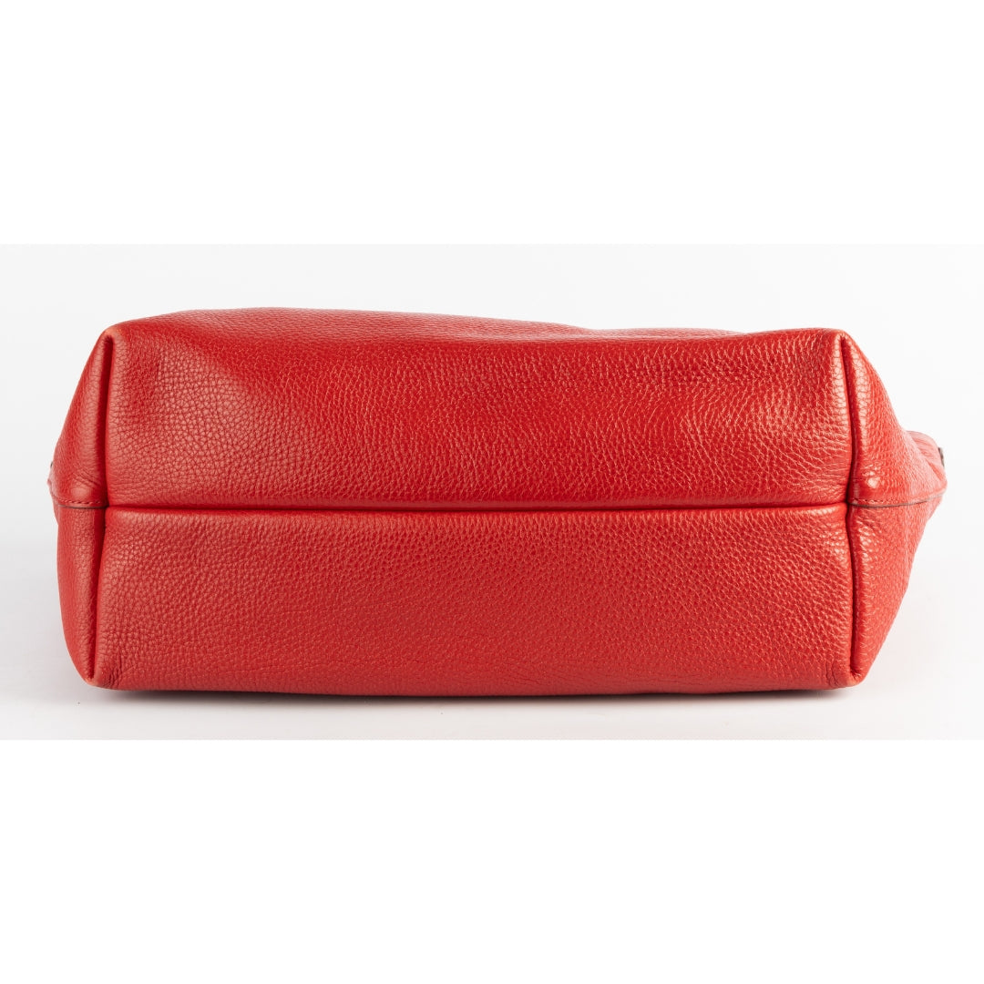 Salvatore Ferragamo Red Pebbled Leather Bice Tote Bag