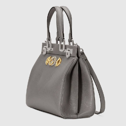 Gucci Zumi Grainy Leather Medium Top Handle Bag Dusty Gray