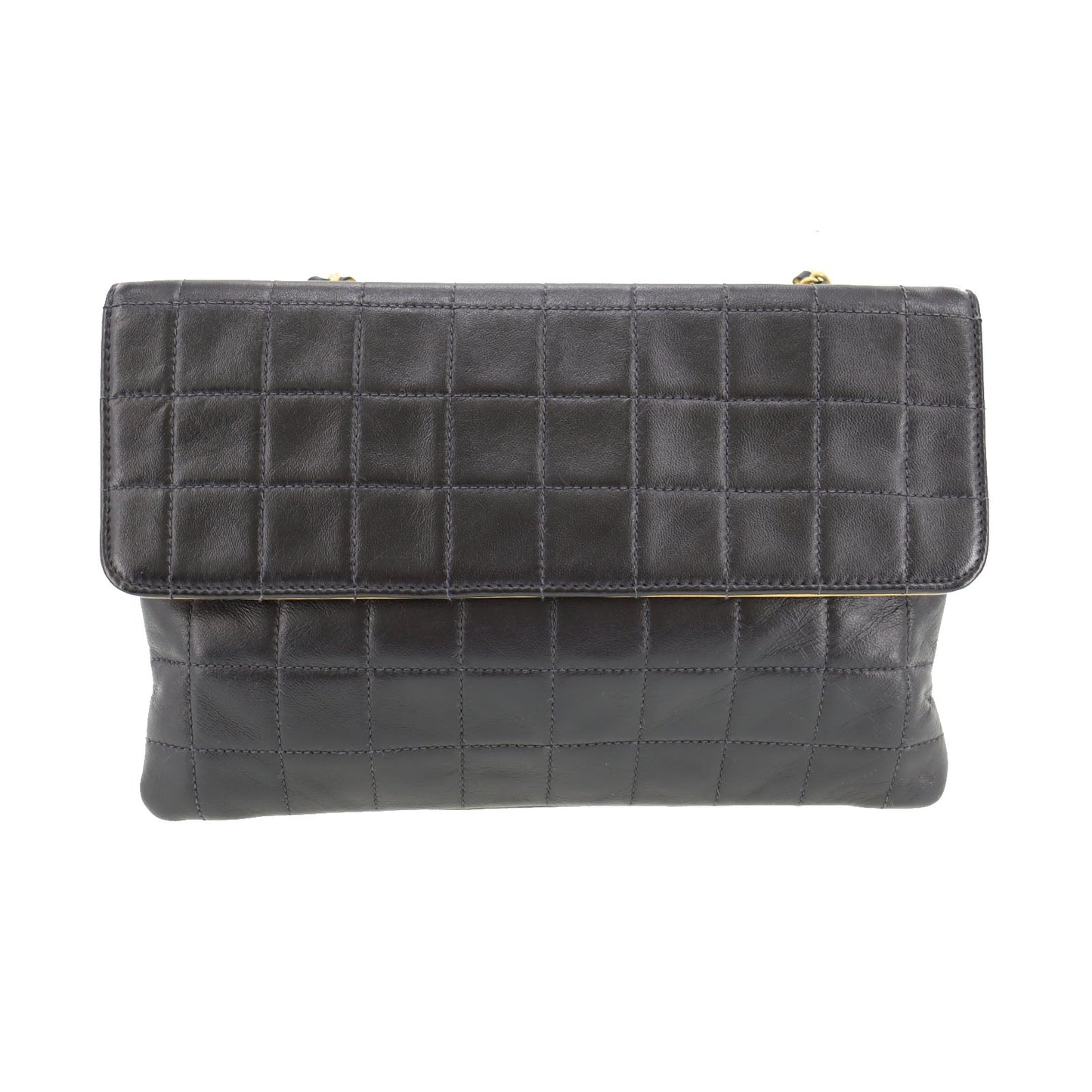 CHANEL Chocolate Bar  Handbag Beige Black Leather Vintage #AH448 S