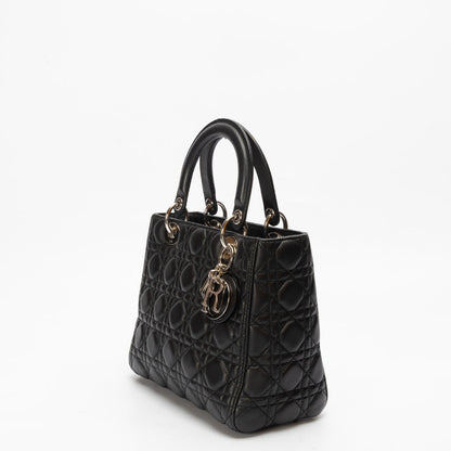 Dior Cannage Black Medium Lady Dior Satchel
