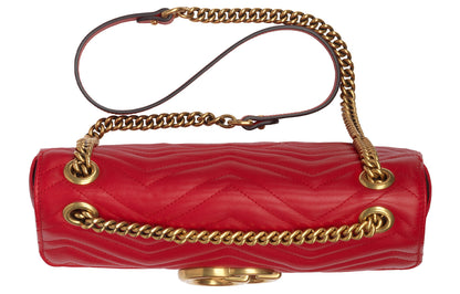 (WMNS) Gucci GG Marmont Gold Logo Distress Leather Chain Shoulder Messenger Bag Red Classic 443496-DTDIT-6433