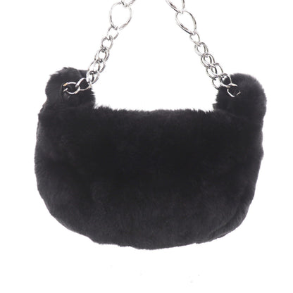 CHANEL Shoulder Handbag Black fur #EC471