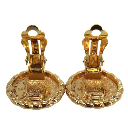 CHANEL CC Logos Circle Earrings Gold Clip-On France 2398 #AE782