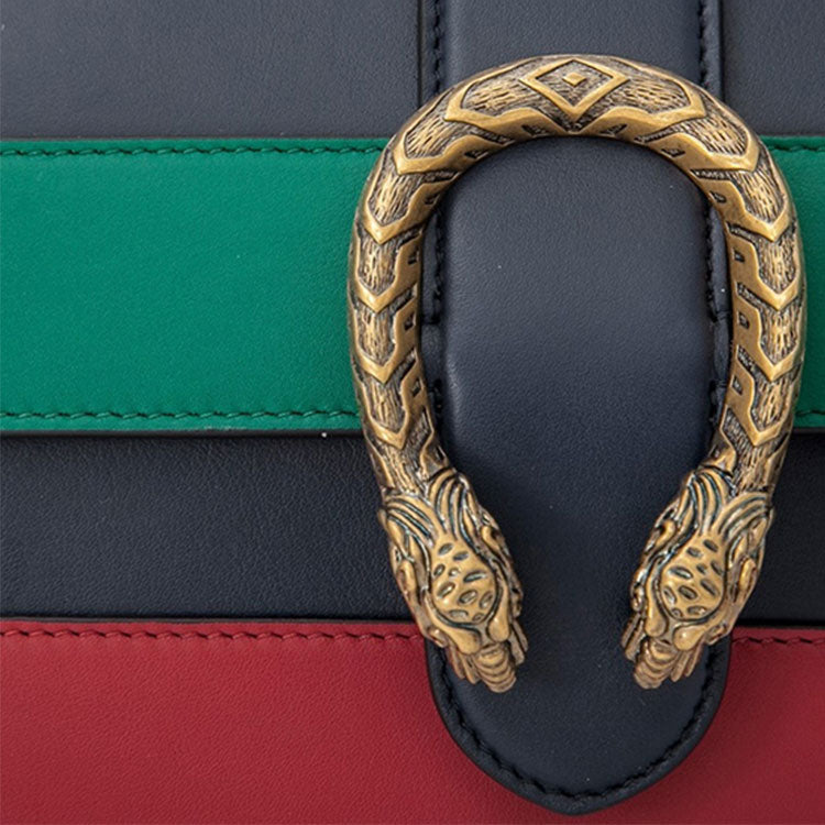 (WMNS) GUCCI Dionysus Tiger Head Bamboo Stripe Webbing Colorblock Leather handbag Mini Navy Blue / Green / Red Retro 523367-CWLMT-8543