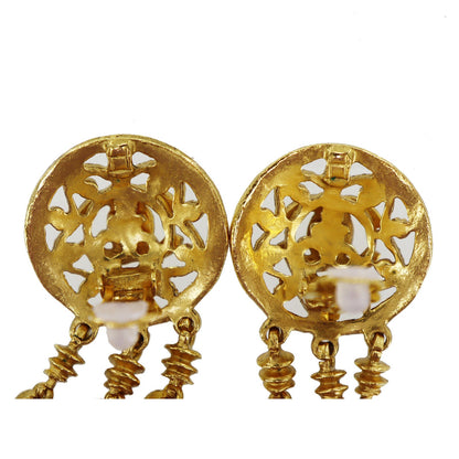 CHANEL CC Logos Circle Earrings Gold Clip-On 95 A  #AH672