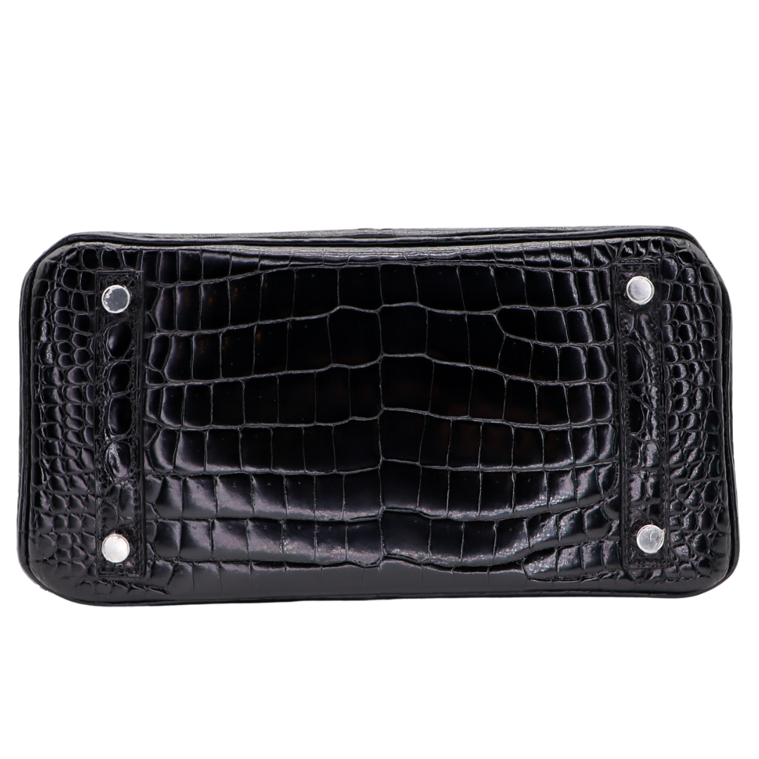Hermès 25cm Birkin Black Shiny Porosus Crocodile Diamond Hardware