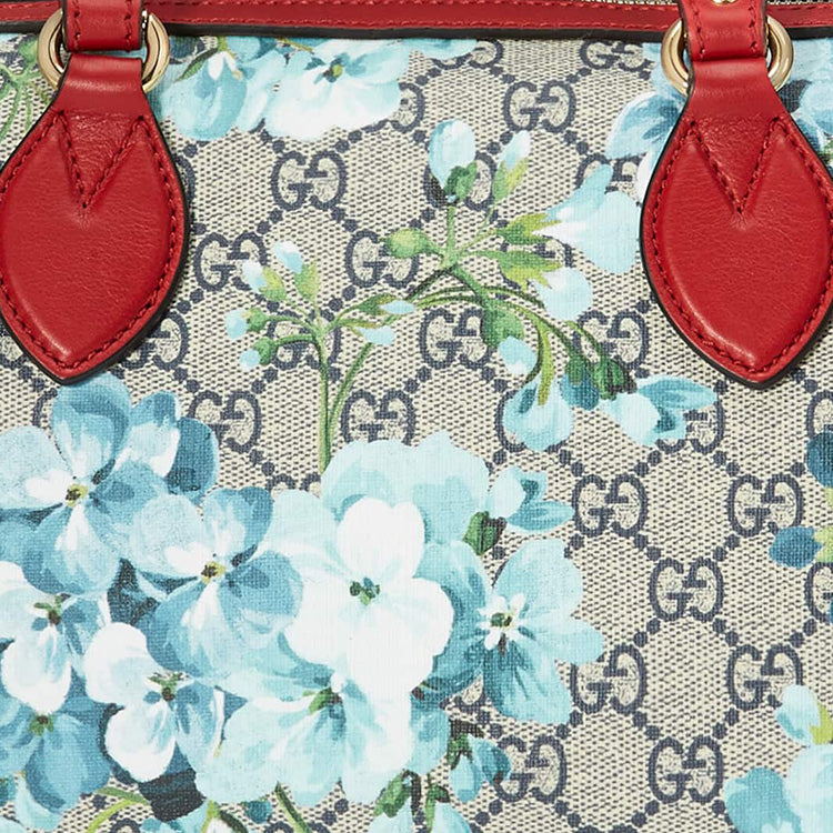 (WMNS) Gucci Blooms Logo Printing Boston handBag Small Blue / Red Classic 546314-KU2IG-8492