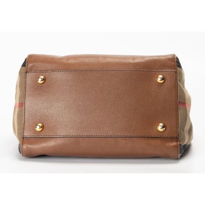 Burberry Brown Leather and House Check Canvas Canterbury Tote Bag