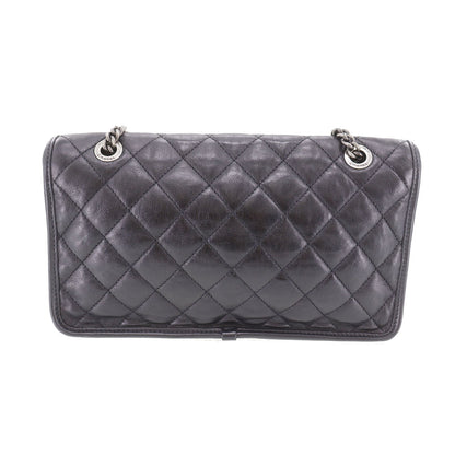 CHANEL Matelasse Frap French Riviera  Shoulder Bag Black Leather #CY690