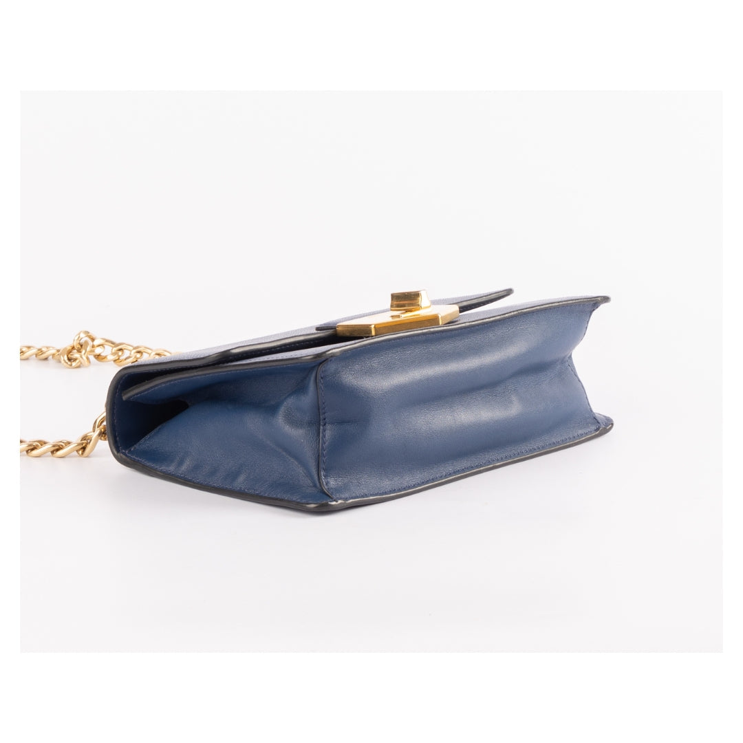 Prada Blue Leather Turnlock Flap Chain Crossbody Bag