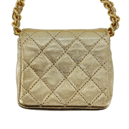 CHANEL Mini Matelasse  Shoulder Bag Gold Lambskin Leather #CU68